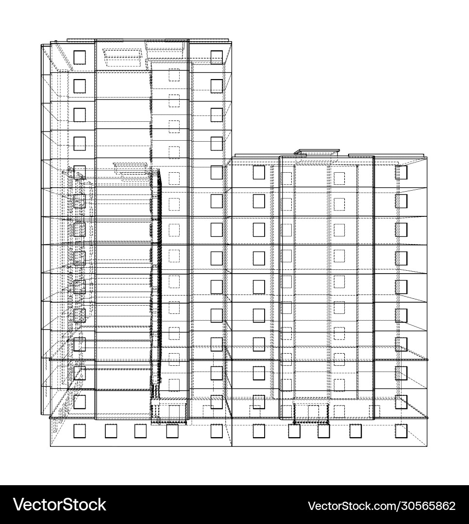 Multi-Story Building Wireframe Model Vector Image