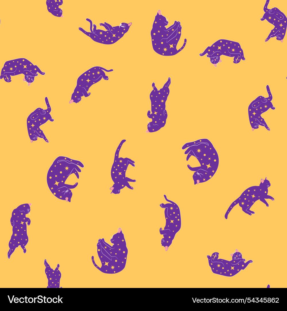 Mystical seamless pattern of cats in boho style Vector Image