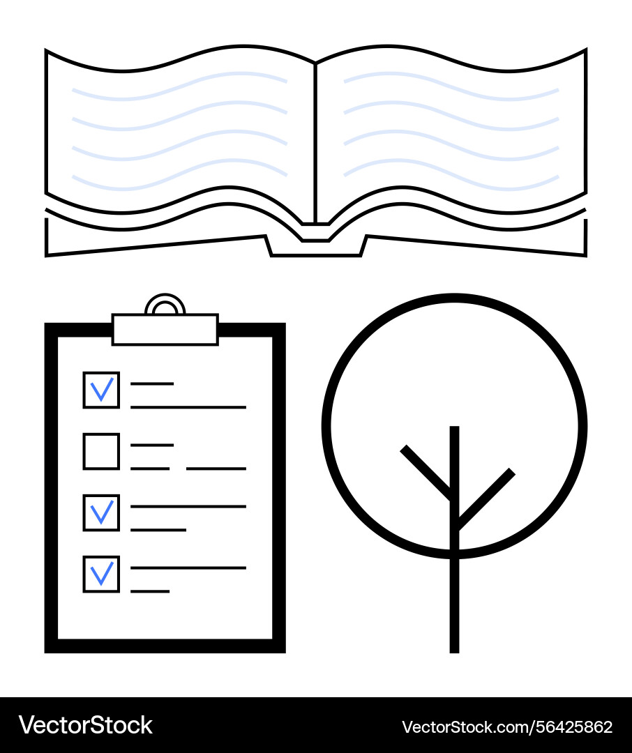 Open book checklist with checkmarks and tree Open book checklist with checkmarks and tree vector image