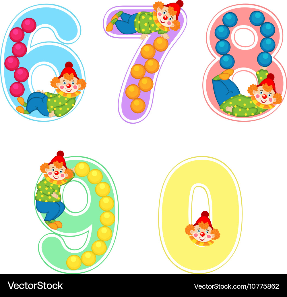 Set of numbers with clown juggler from 6 to 9 vector image