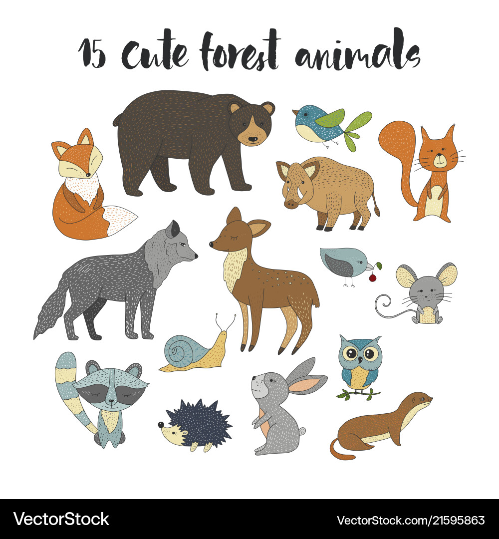 Big set with hand drawn forest animals Big set with hand drawn forest animals vector image