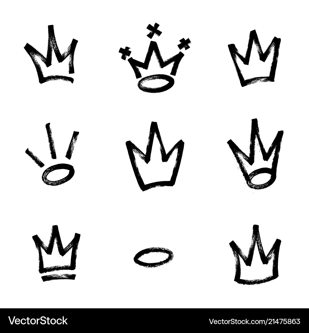 Black Graffiti Crown Set Vector Image