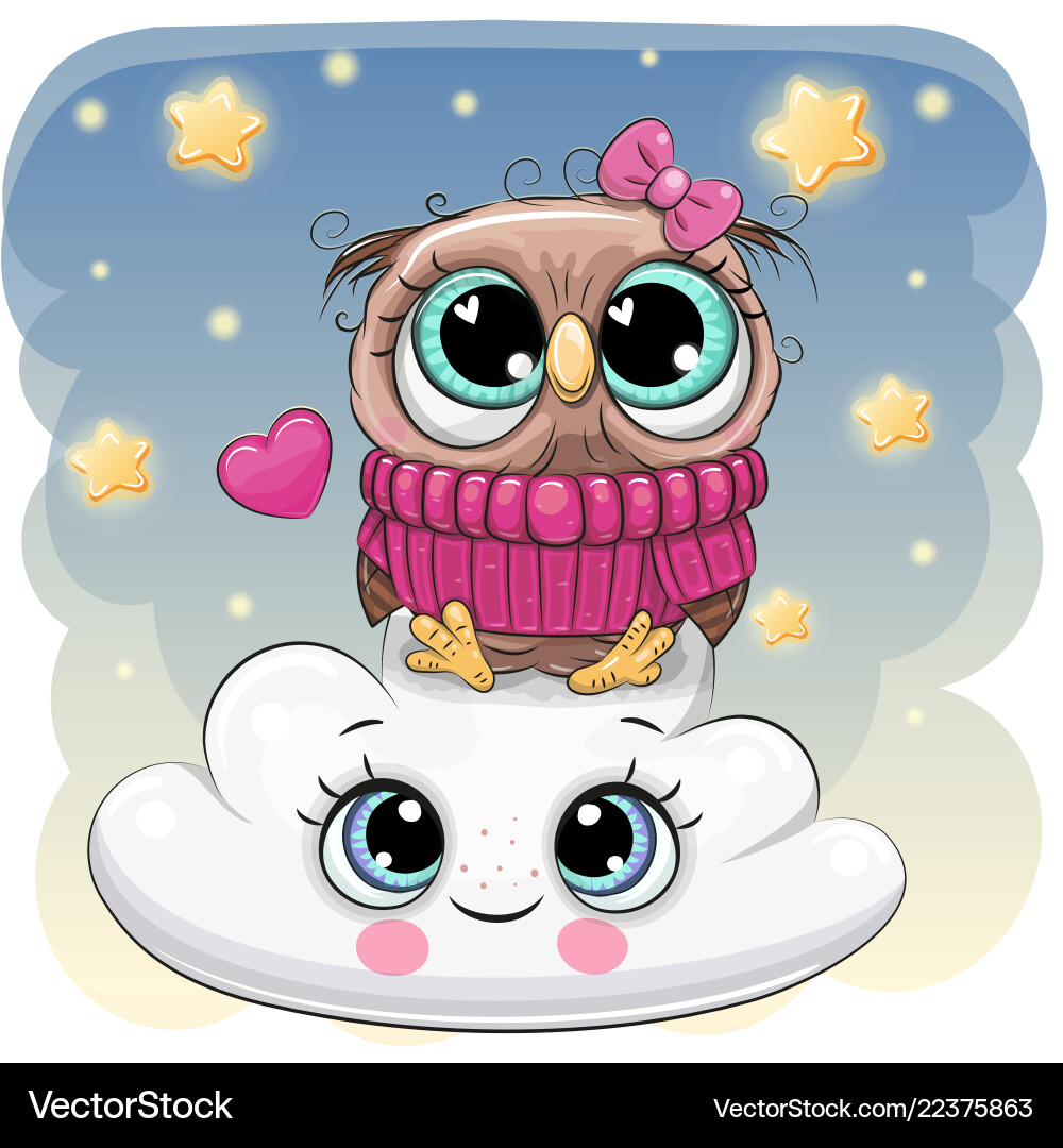 Cute owl a on the cloud vector image