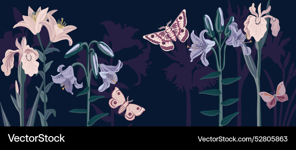 Drawing garden flowers and butterfly Drawing garden flowers and butterfly vector image