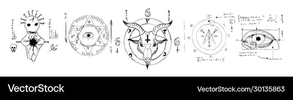 Hand drawn set with various esoteric symbols Hand drawn set with various esoteric symbols vector image