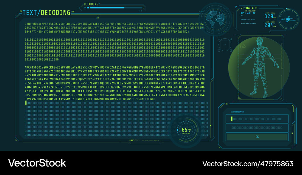 Hud interface futuristic design with text decoding Hud interface futuristic design with text decoding vector image