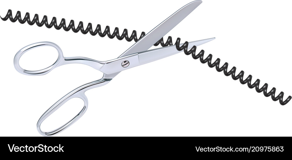 Wire with scissors isolated on white realistic vector image