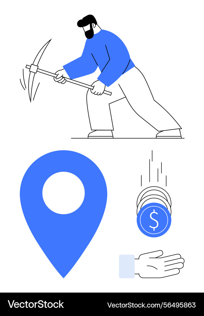 Worker mining with pickaxe location mark Worker mining with pickaxe location mark vector image