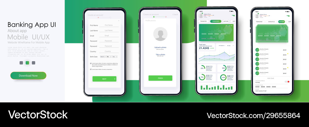 Banking App UI Kit - Mobile & Web vector image