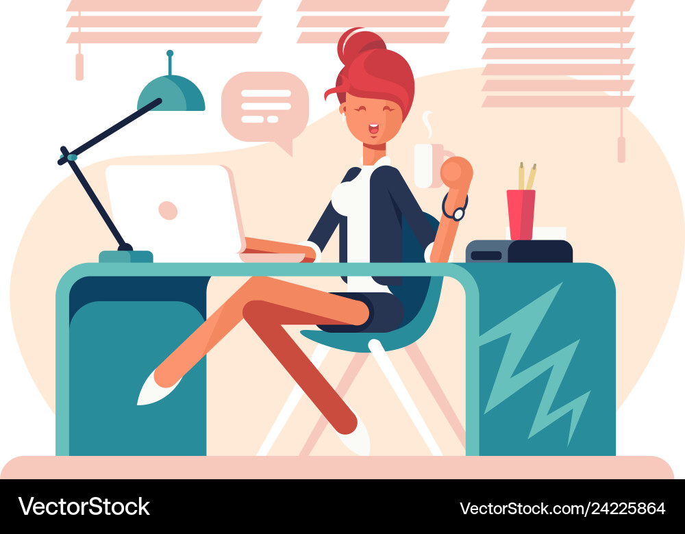 Cartoon girl sitting at workplace Cartoon girl sitting at workplace vector image