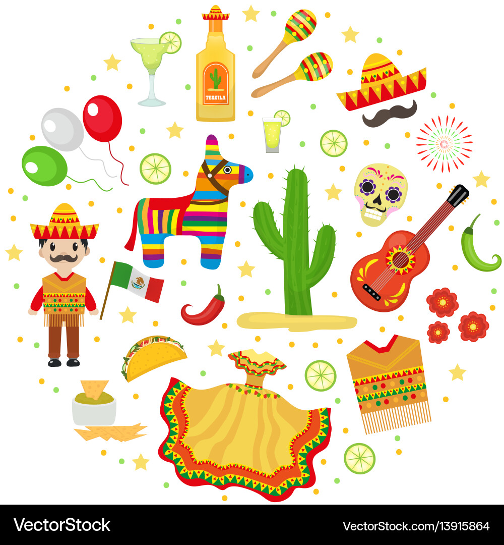 Cinco de Mayo Fiesta Icons Vector Image