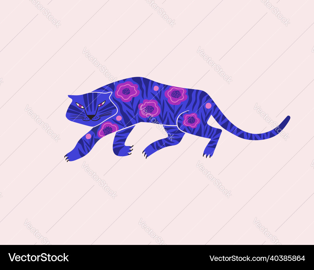 Folk art floral decorated tiger Folk art floral decorated tiger vector image