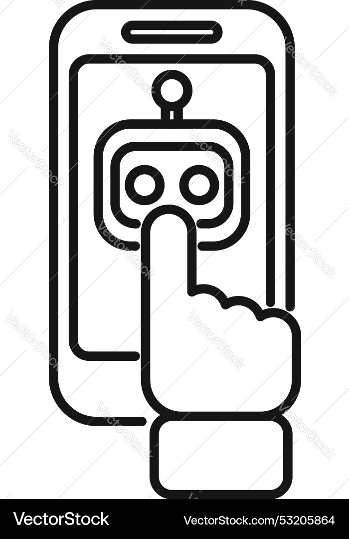 Hand pressing button on smartphone for chatbot Vector Image