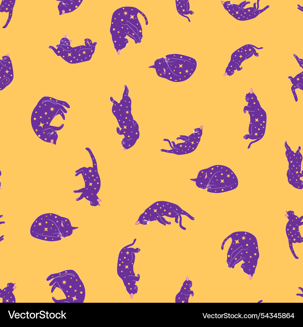 Mystical seamless pattern of cats in boho style Mystical seamless pattern of cats in boho style vector image