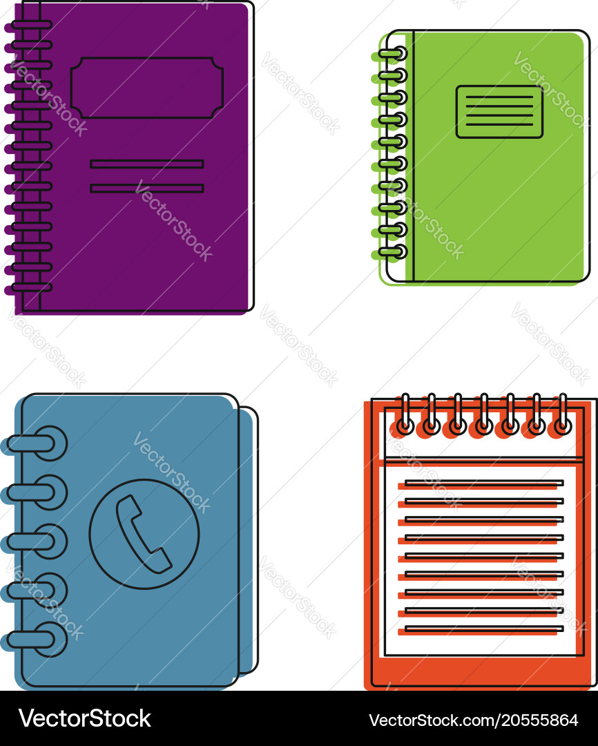 Notebook icon set color outline style vector image
