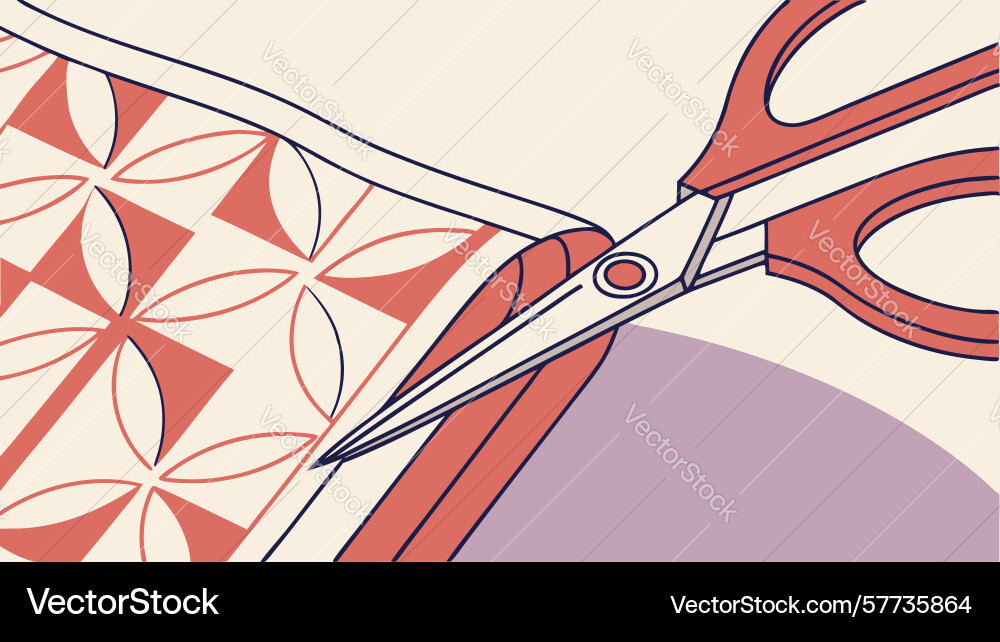 Scissors cutting fabric with geometric patterns Vector Image