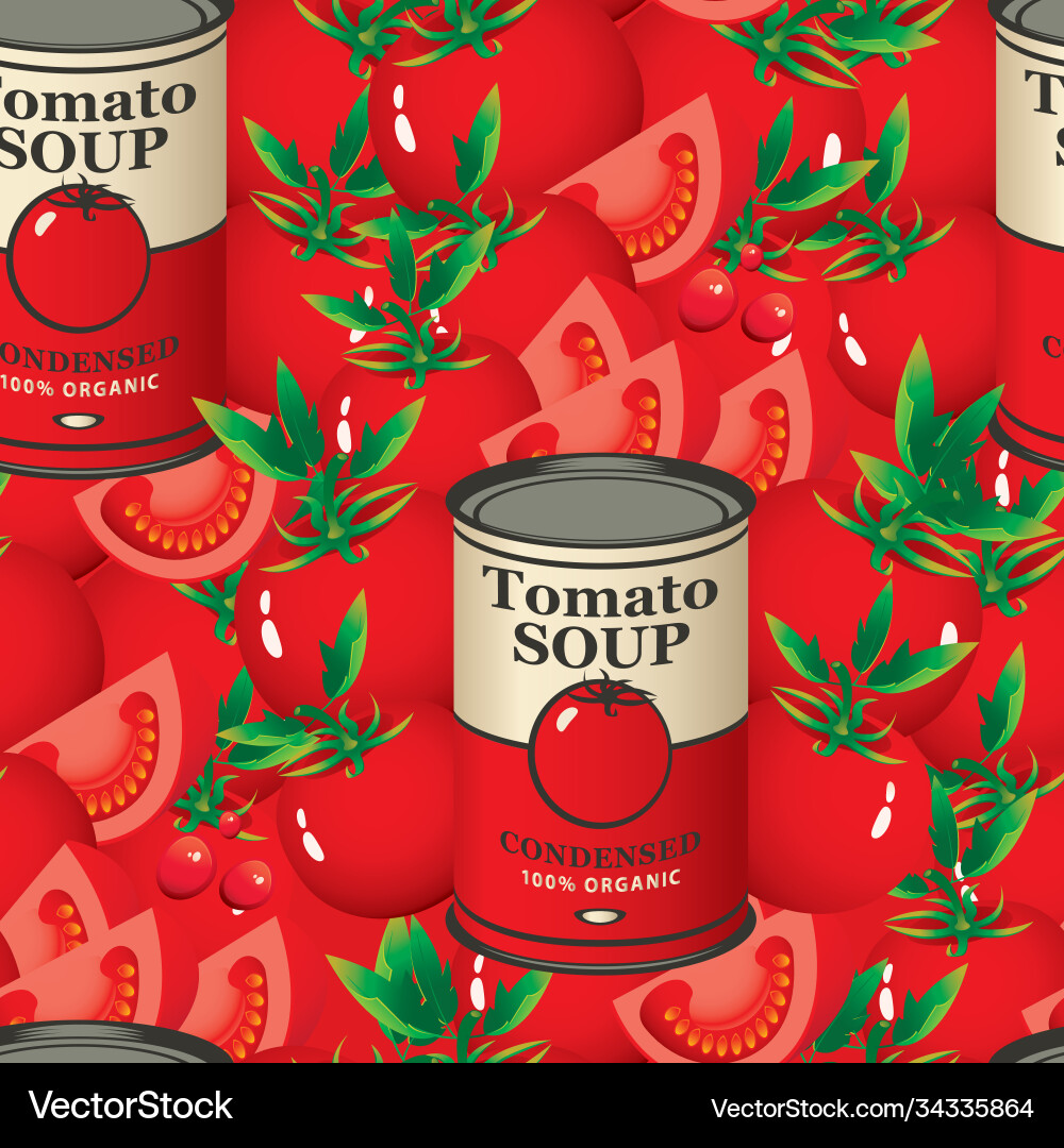 Seamless pattern with tomatoes and tomato soup vector image