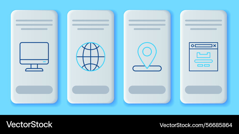 Set line social network location computer monitor Vector Image