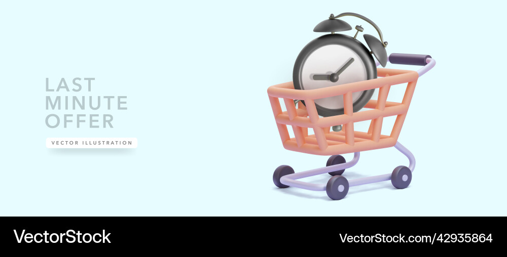 Shopping cart with alarm clock inside in 3d Shopping cart with alarm clock inside in 3d vector image