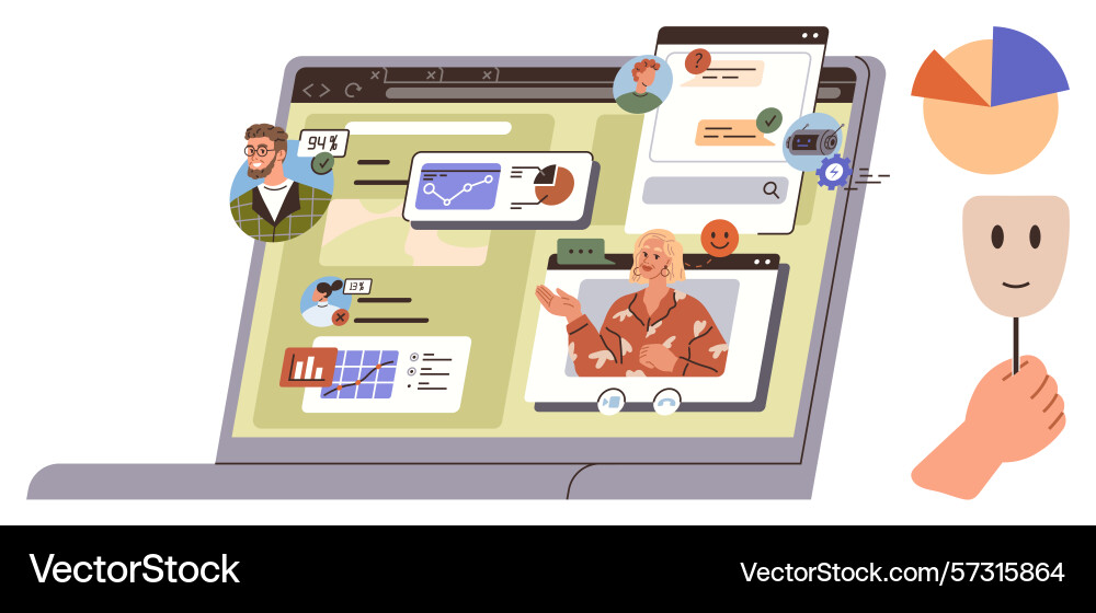 Virtual communication with online tools and data Virtual communication with online tools and data Vector Image