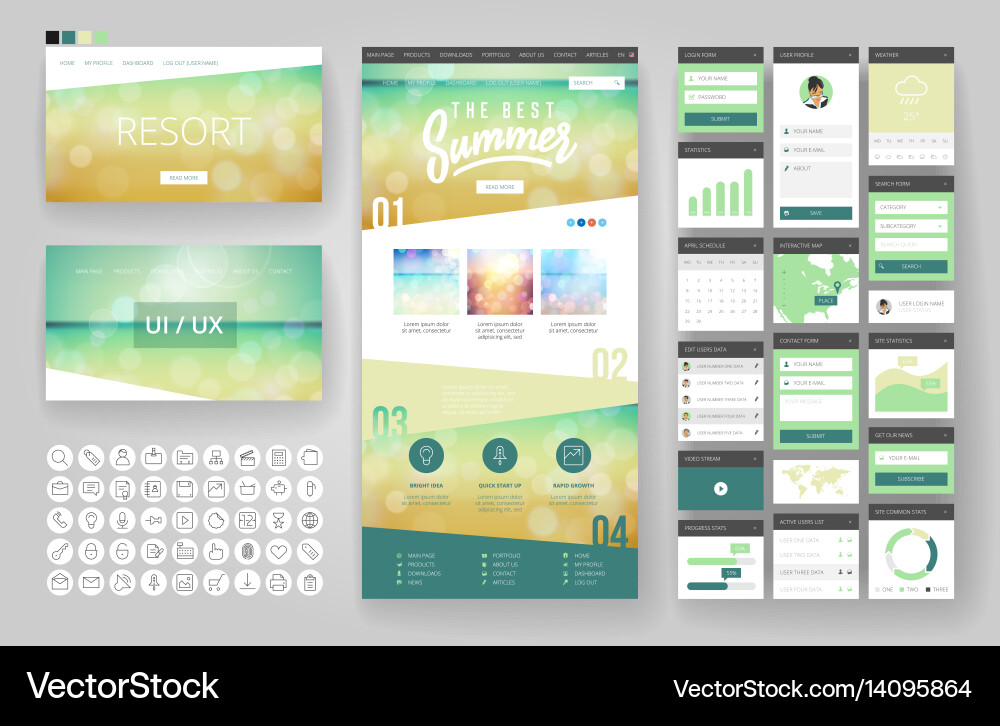 Website design template and interface elements vector image