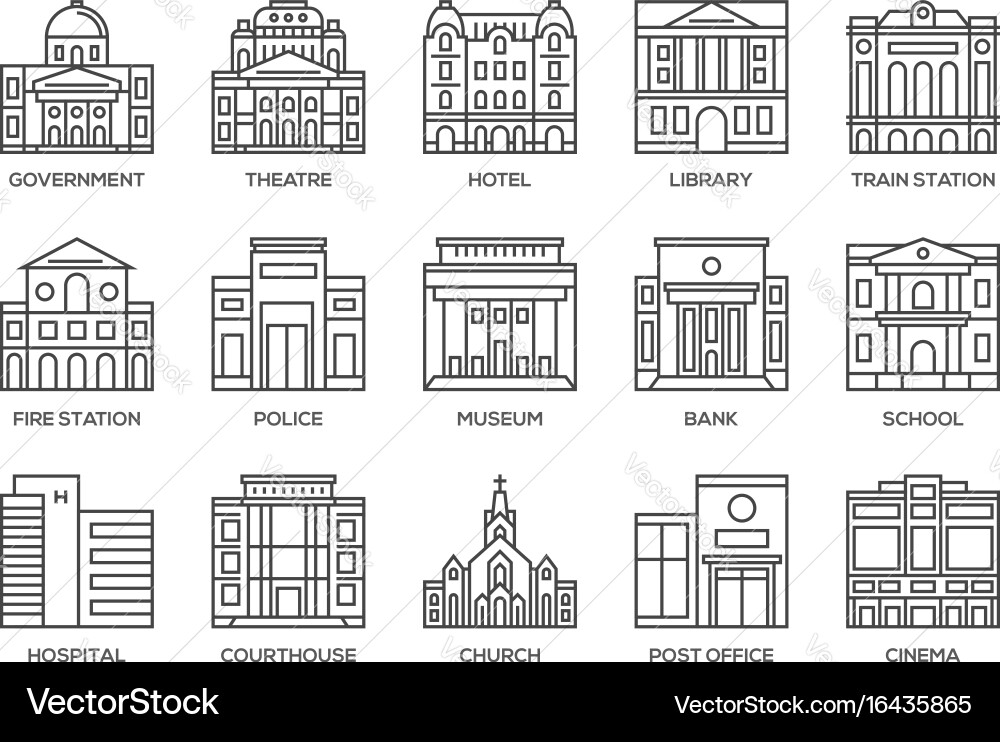 Building Line Icons - Architecture Collection Vector Image