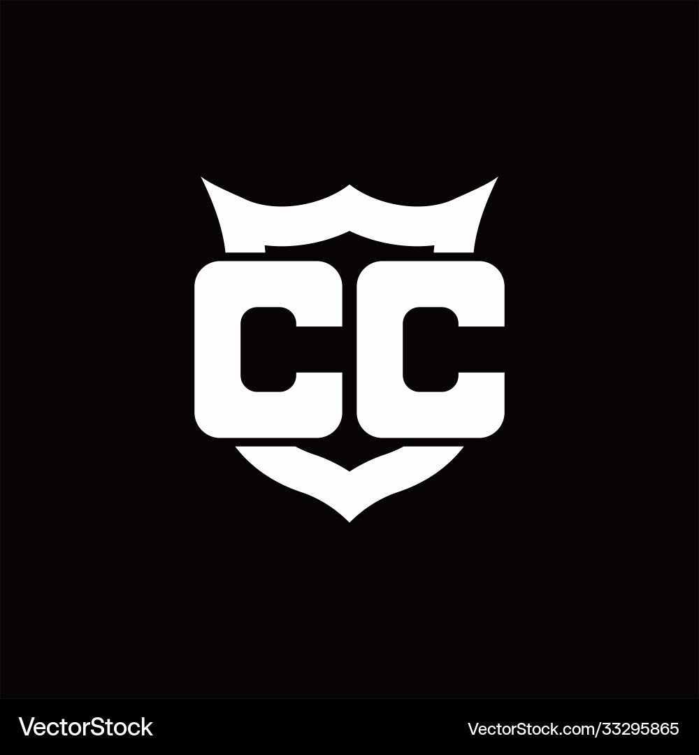 Cc logo monogram with shield around crown shape vector image