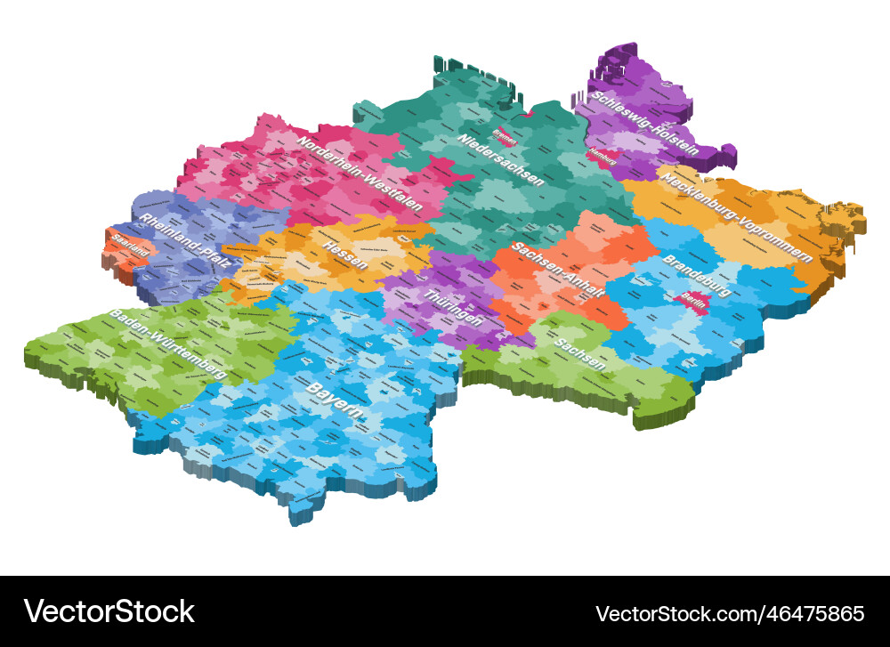 Germany isometric map colored by states Germany isometric map colored by states vector image