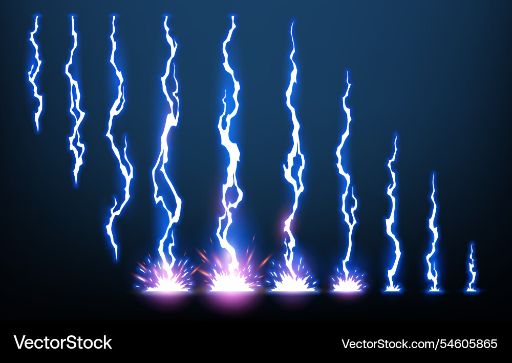 Lightning animation set with sparks electricity Lightning animation set with sparks electricity vector image