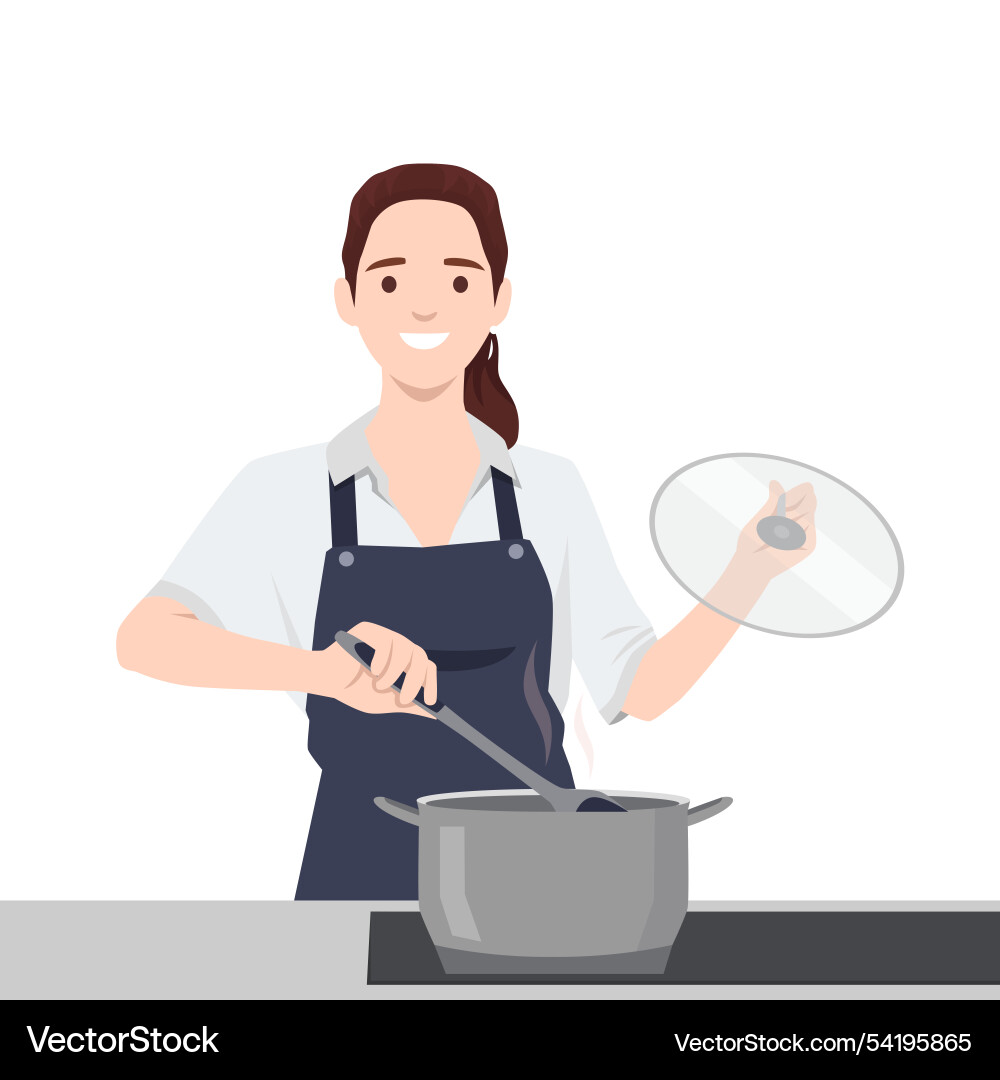 Young chef woman with apron happy cooking Vector Image