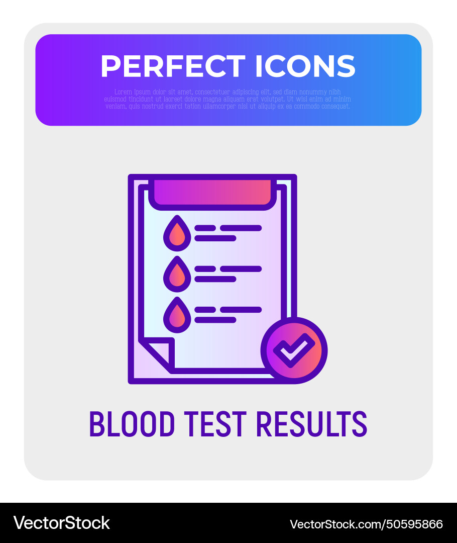 Blood test results list with drop and check Vector Image