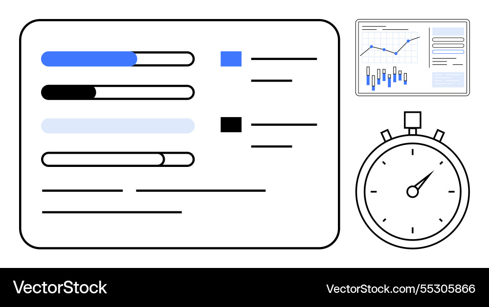 Dashboard with progress bars line graph bar Dashboard with progress bars line graph bar vector image