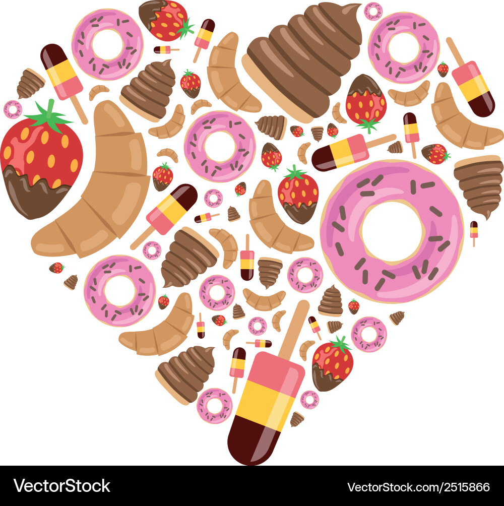 Desserts in heart Vector Image