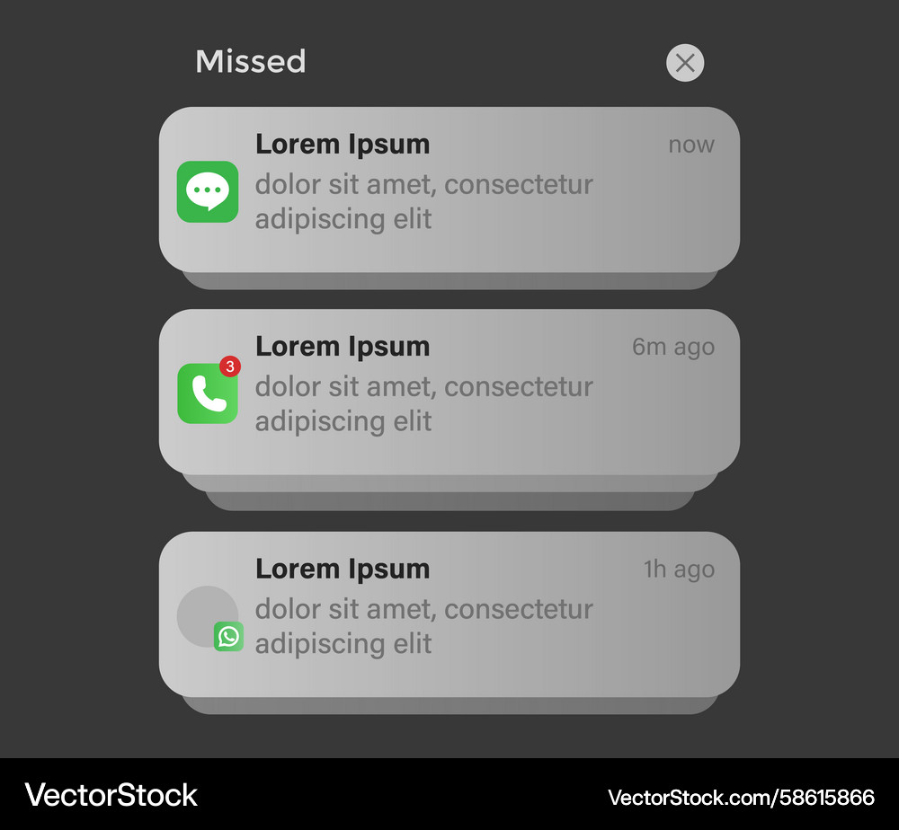 Missed notification template message interface vec Vector Image