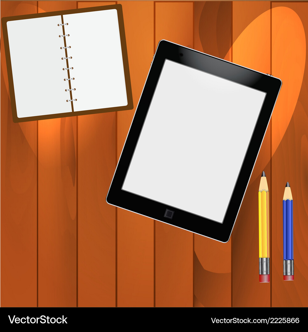 Notepad and pencils on the table Vector Image