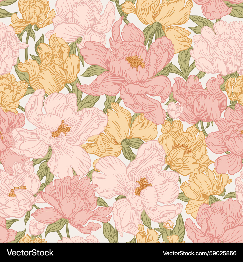 Seamless pattern with pink flowers Royalty Free Vector Image