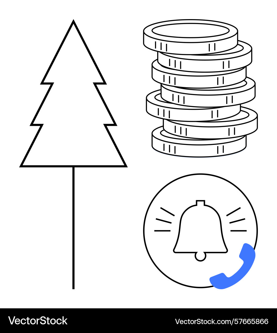 Stack of coins with tree outline and notification Stack of coins with tree outline and notification vector image
