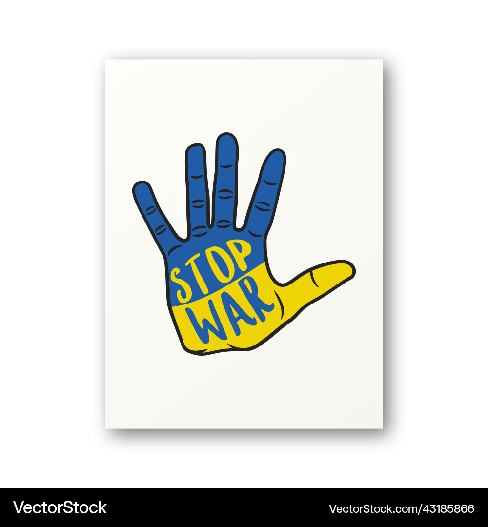 Stop war in ukraine palm with ukaranian flag vector image