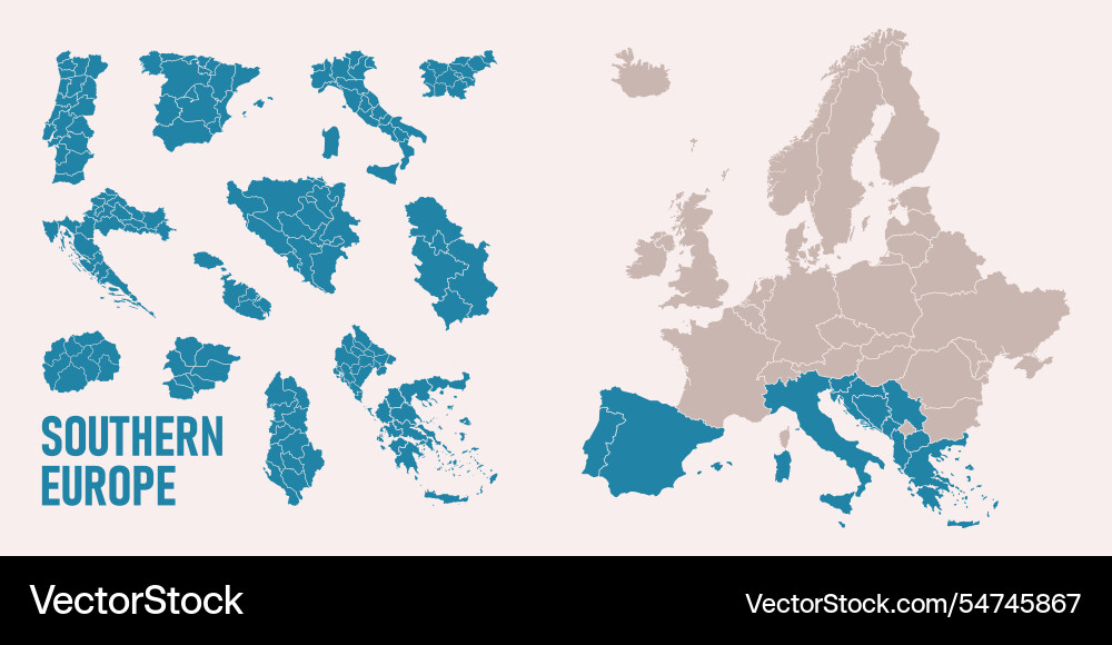 Highly Detailed Southern Europe Map With Regions Vector Image Highly Detailed Southern Europe Map With Regions Vector 54745867