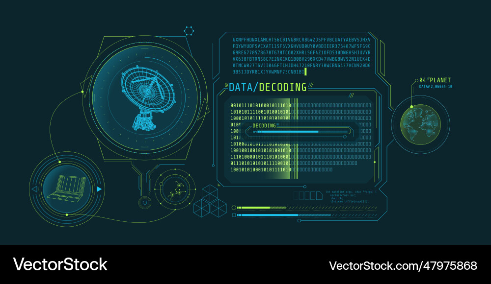 Interface screen for decoding radio telescope data Interface screen for decoding radio telescope data vector image