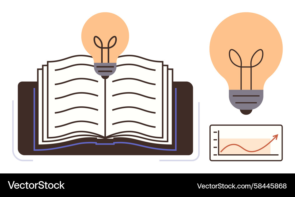 Knowledge Growth: Book, Lightbulb, Graph Vector Image