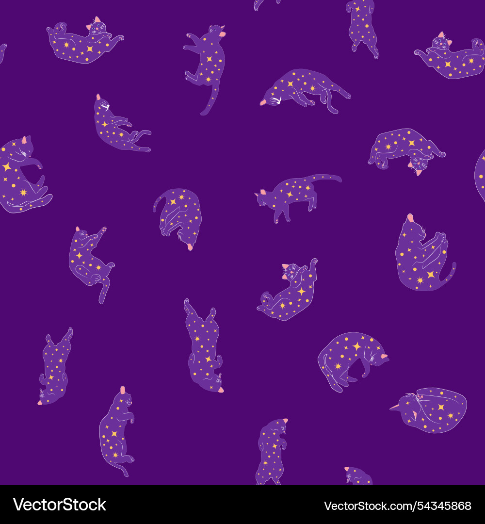 Mystical seamless pattern of cats in boho style Mystical seamless pattern of cats in boho style vector image