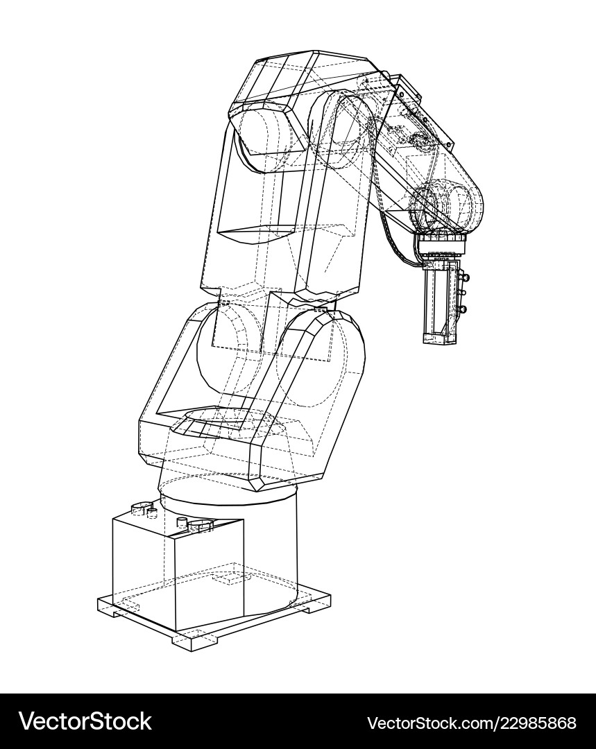 Robotic Arm Rendering - Wireframe vector image