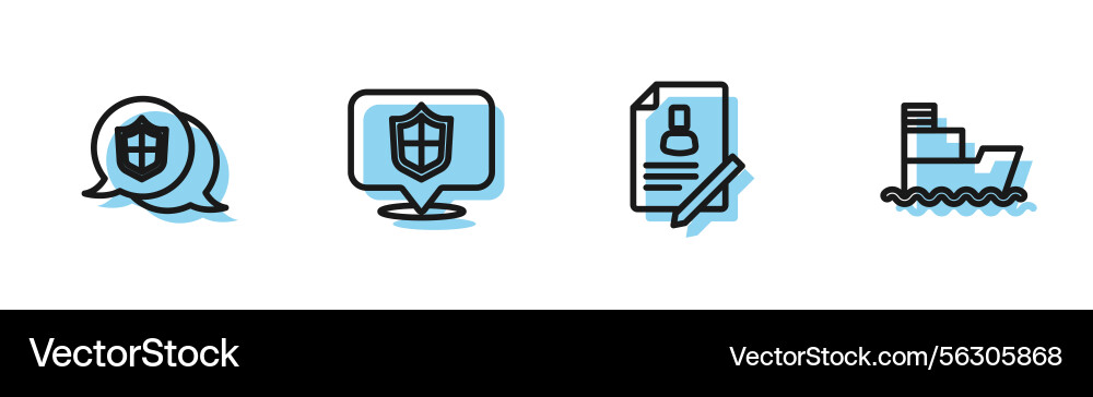 Set line document with shield location and ship Set line document with shield location and ship Vector Image