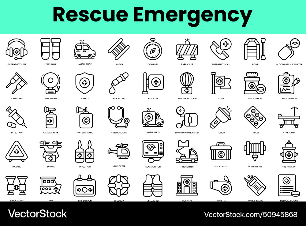 Set of rescue emergency icons linear style icon Vector Image