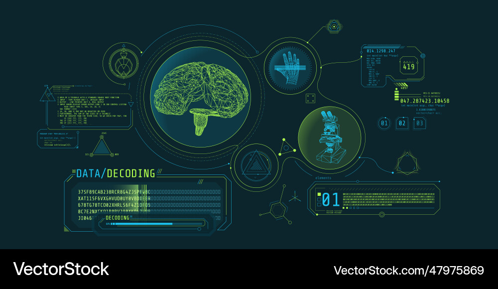 Futuristic Brain Data Decoding Interface vector image