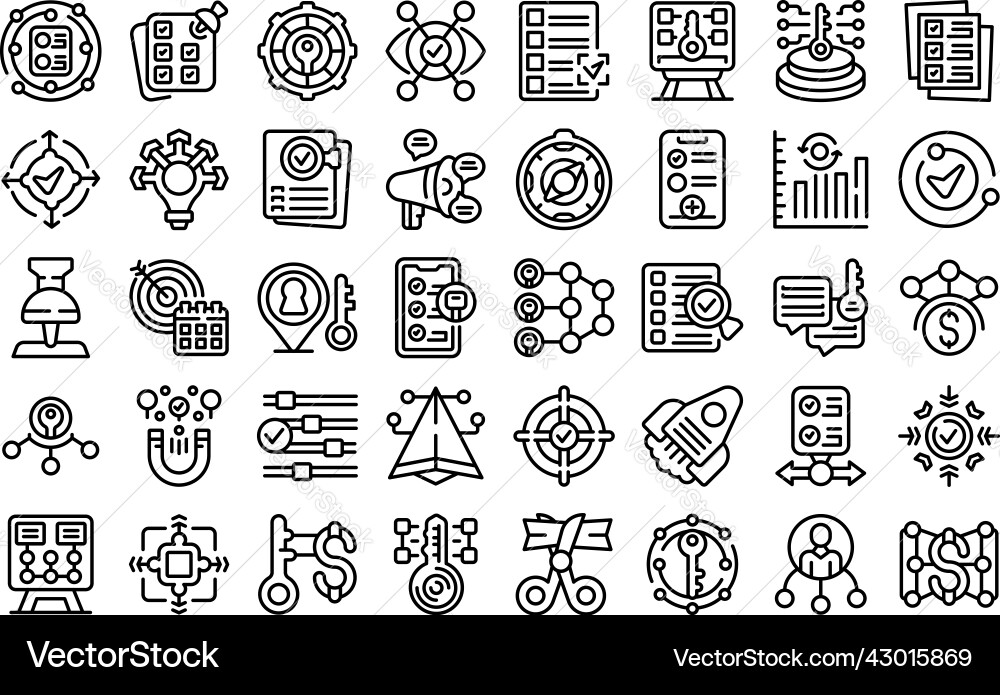 Key points icons set outline path process Vector Image