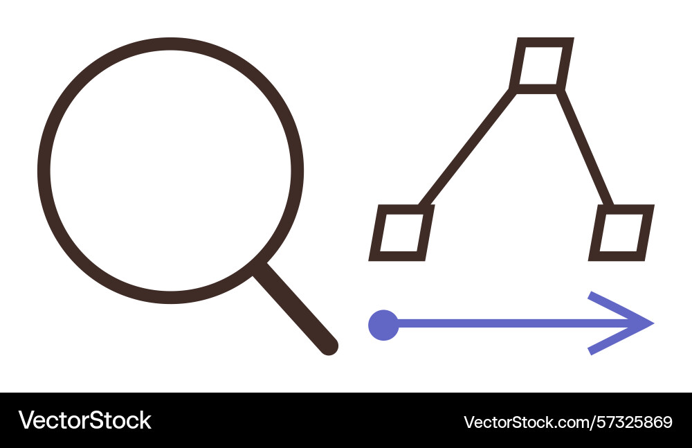 Magnifying glass and process flowchart Vector Image