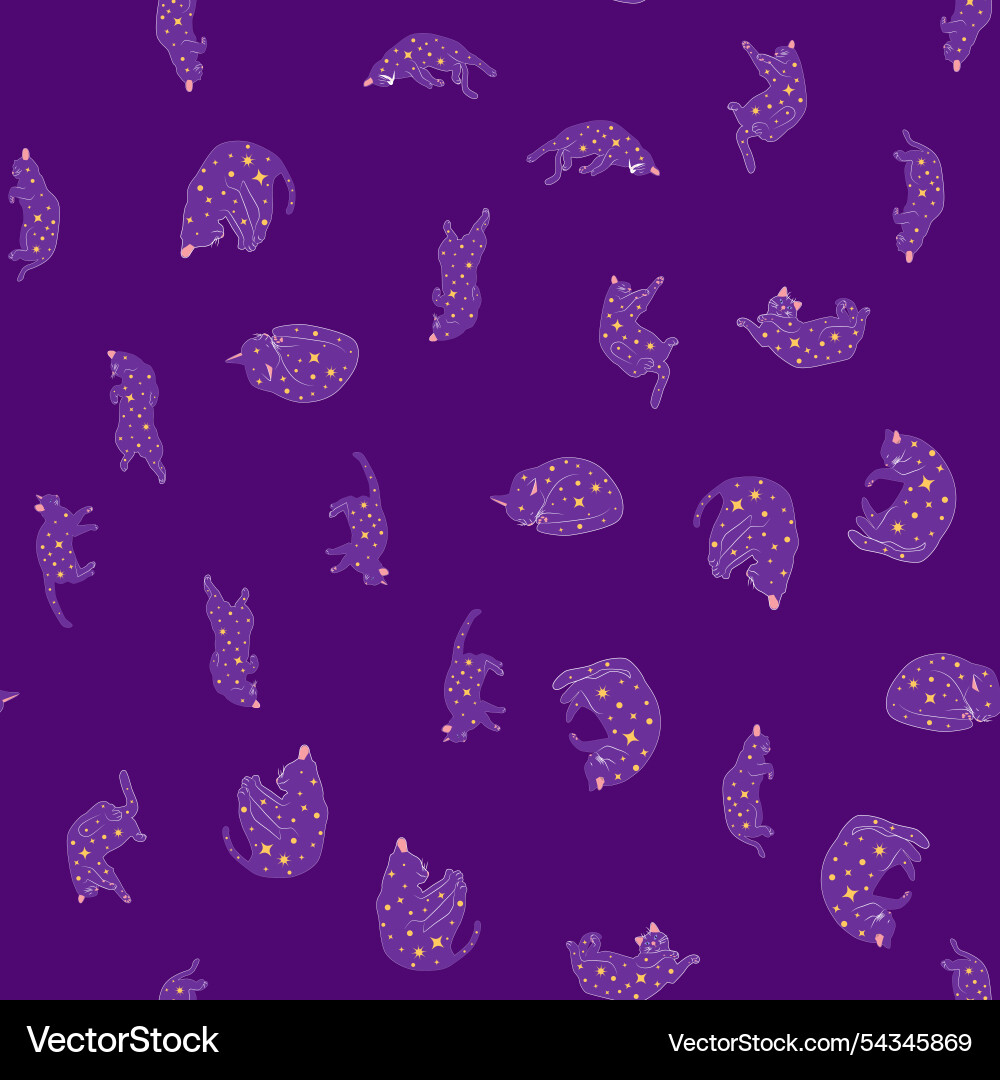 Mystical seamless pattern of cats in boho style Mystical seamless pattern of cats in boho style vector image
