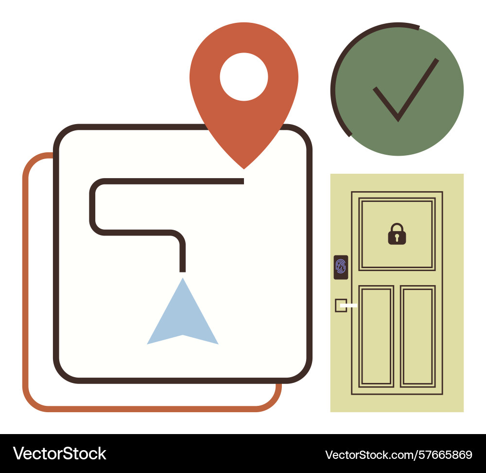 Navigation route with location pin secure door vector image